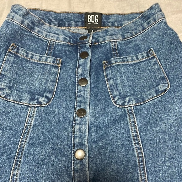 BDG Button Front Mini Denim Skirt Small Dark Blue Swing A-Line Pockets - Picture 9 of 11